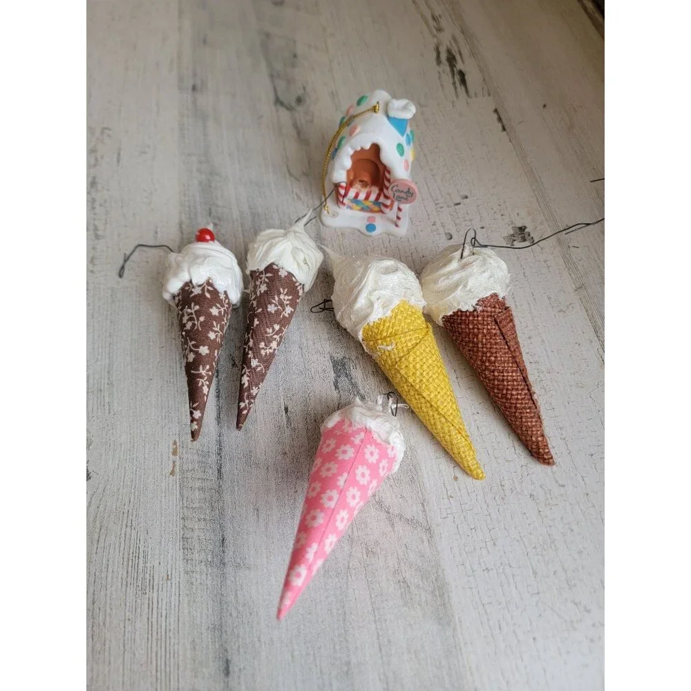 Vintage ice cream cone treat gingerbread house‎ variety ornament Xmas set